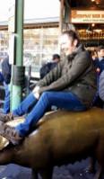 Riding the pig at Pike Place Market